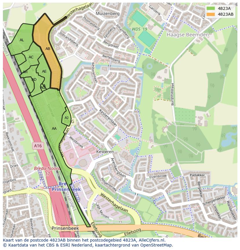 Afbeelding van het postcodegebied 4823 AB op de kaart.
