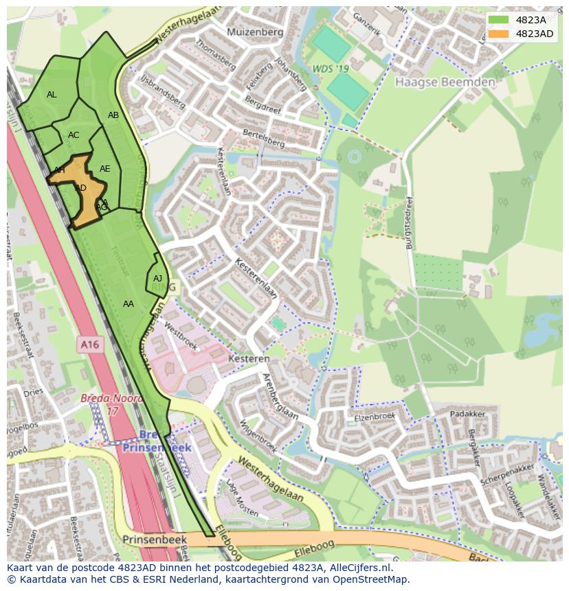 Afbeelding van het postcodegebied 4823 AD op de kaart.