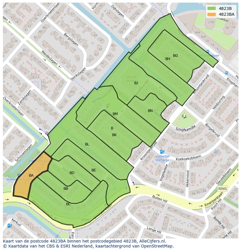 Afbeelding van het postcodegebied 4823 BA op de kaart.