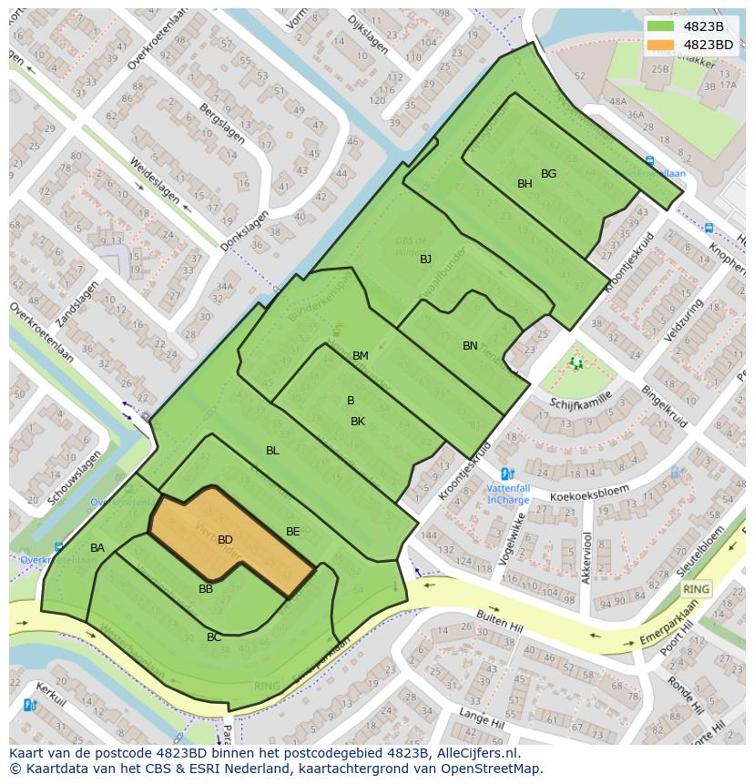 Afbeelding van het postcodegebied 4823 BD op de kaart.