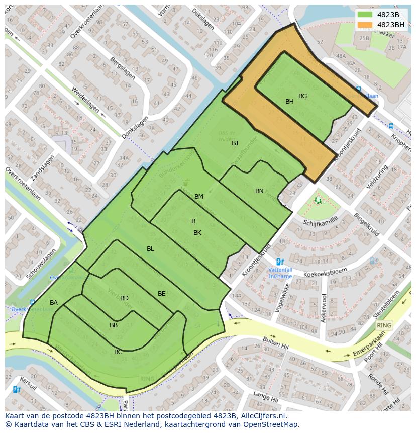 Afbeelding van het postcodegebied 4823 BH op de kaart.