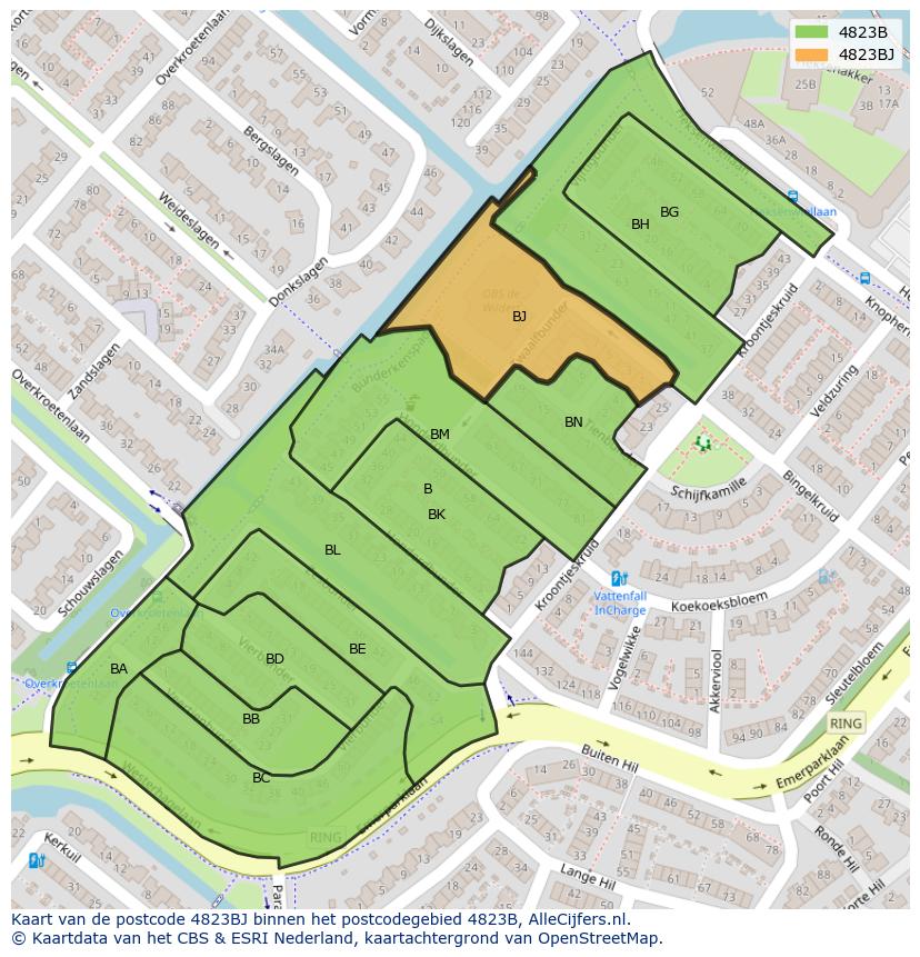Afbeelding van het postcodegebied 4823 BJ op de kaart.