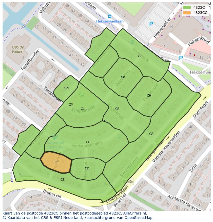 Afbeelding van het postcodegebied 4823 CC op de kaart.