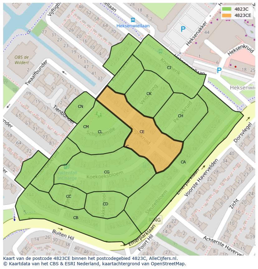 Afbeelding van het postcodegebied 4823 CE op de kaart.