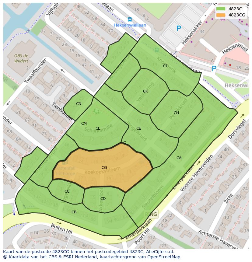 Afbeelding van het postcodegebied 4823 CG op de kaart.