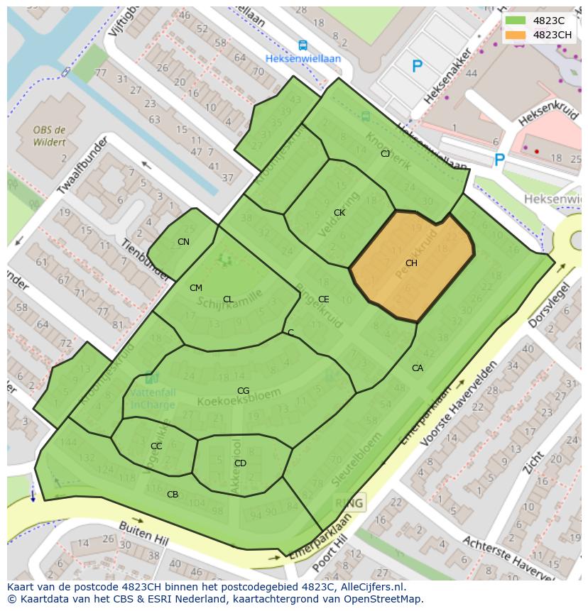 Afbeelding van het postcodegebied 4823 CH op de kaart.