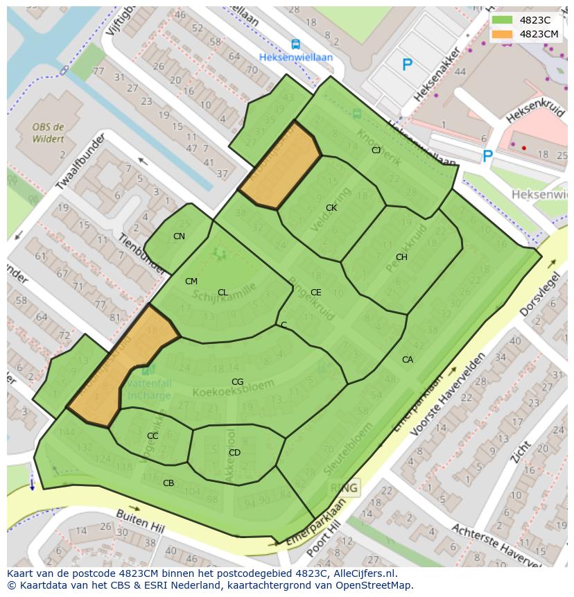 Afbeelding van het postcodegebied 4823 CM op de kaart.