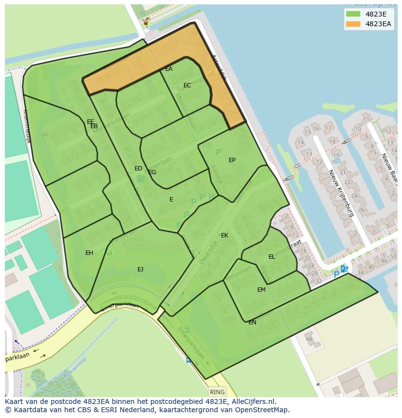 Afbeelding van het postcodegebied 4823 EA op de kaart.
