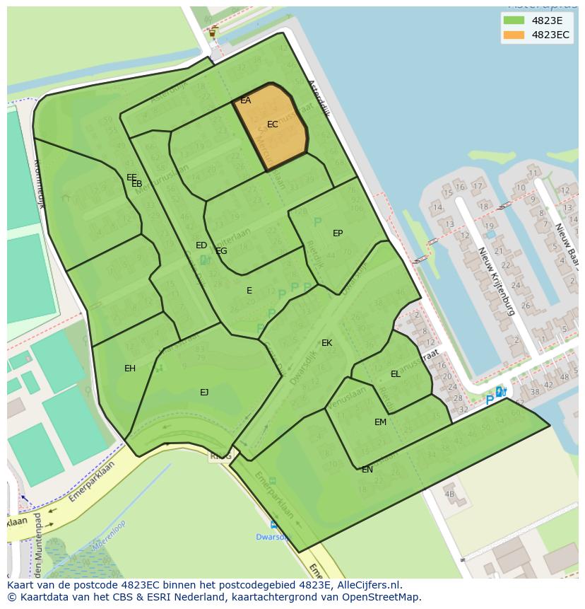 Afbeelding van het postcodegebied 4823 EC op de kaart.