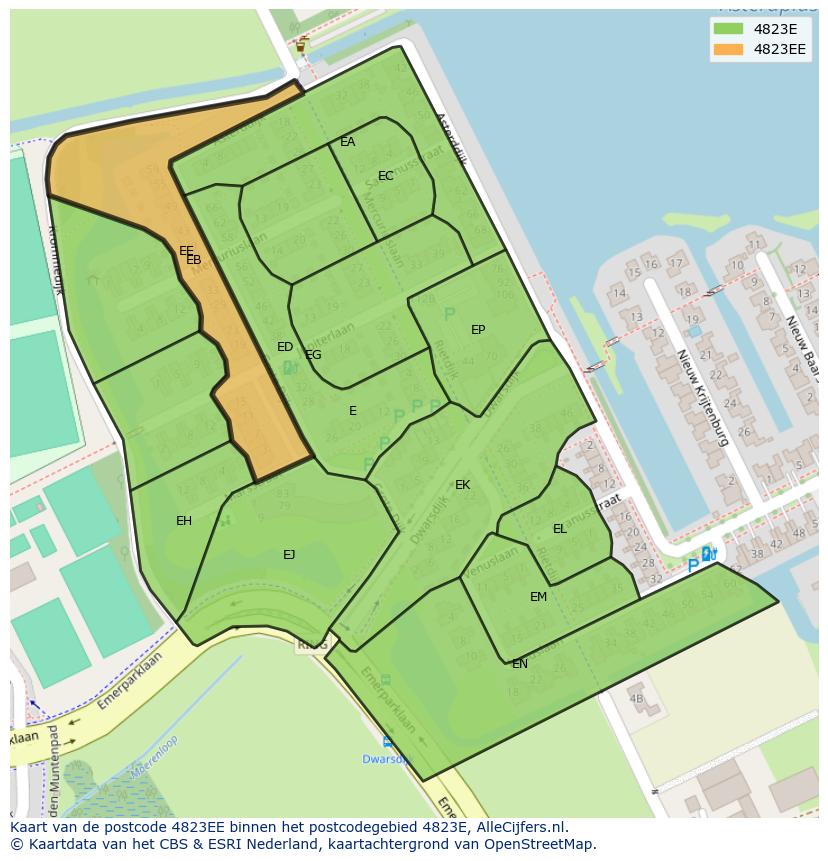 Afbeelding van het postcodegebied 4823 EE op de kaart.