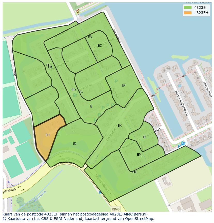 Afbeelding van het postcodegebied 4823 EH op de kaart.