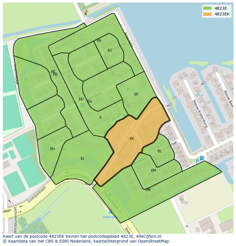 Afbeelding van het postcodegebied 4823 EK op de kaart.
