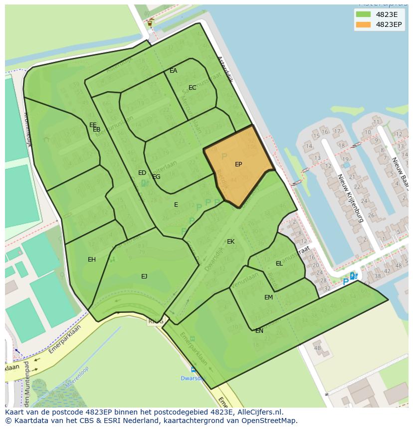 Afbeelding van het postcodegebied 4823 EP op de kaart.