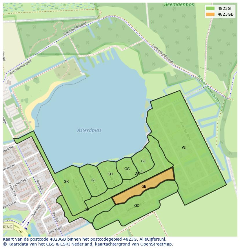 Afbeelding van het postcodegebied 4823 GB op de kaart.