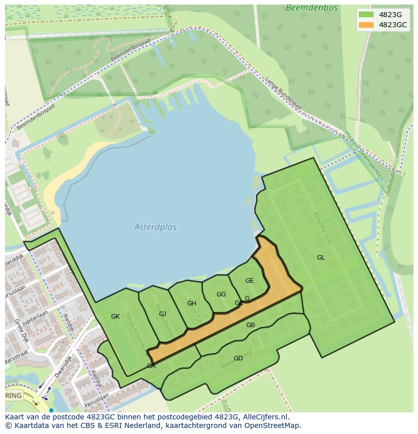 Afbeelding van het postcodegebied 4823 GC op de kaart.