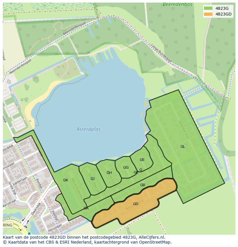 Afbeelding van het postcodegebied 4823 GD op de kaart.