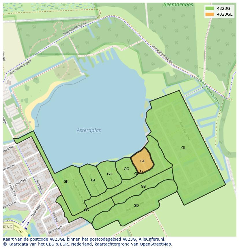 Afbeelding van het postcodegebied 4823 GE op de kaart.