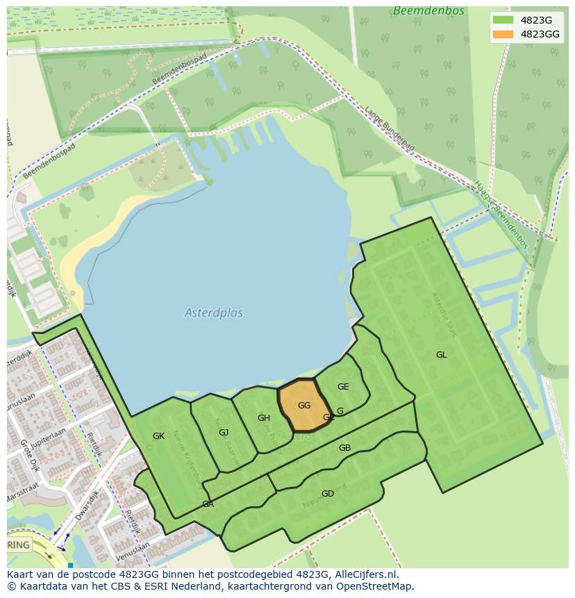 Afbeelding van het postcodegebied 4823 GG op de kaart.