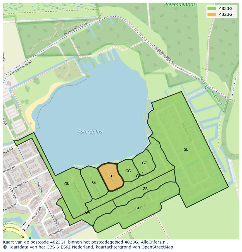 Afbeelding van het postcodegebied 4823 GH op de kaart.