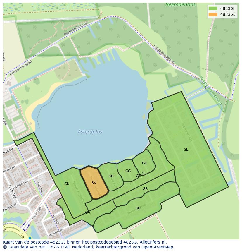 Afbeelding van het postcodegebied 4823 GJ op de kaart.