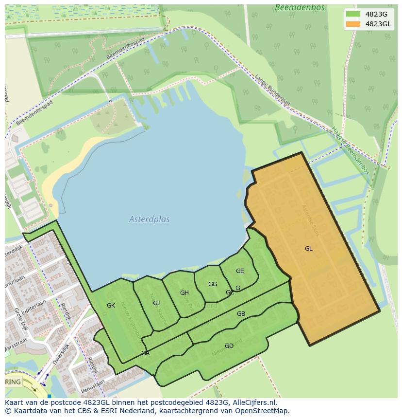 Afbeelding van het postcodegebied 4823 GL op de kaart.