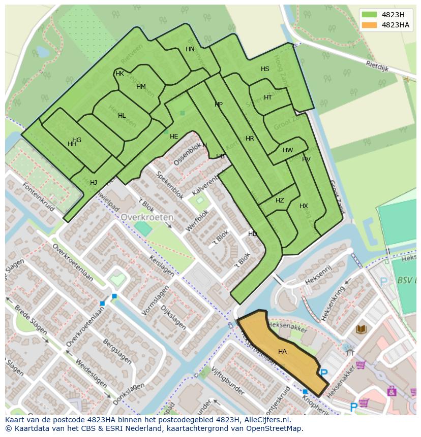 Afbeelding van het postcodegebied 4823 HA op de kaart.