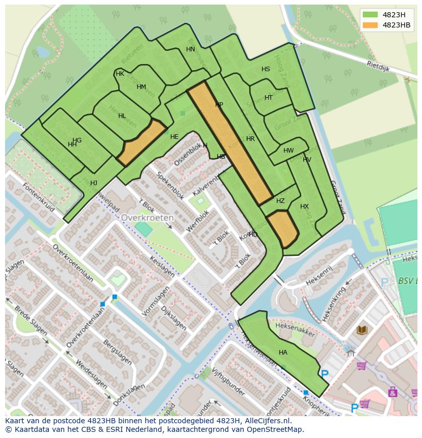 Afbeelding van het postcodegebied 4823 HB op de kaart.