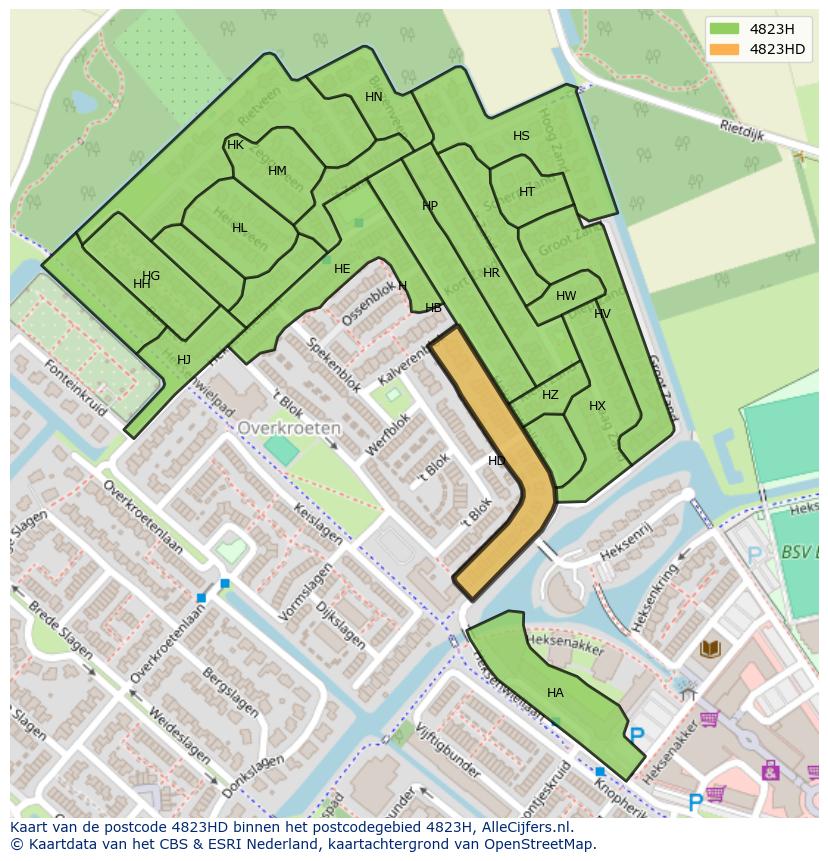 Afbeelding van het postcodegebied 4823 HD op de kaart.
