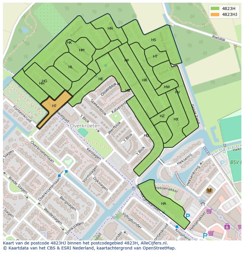Afbeelding van het postcodegebied 4823 HJ op de kaart.