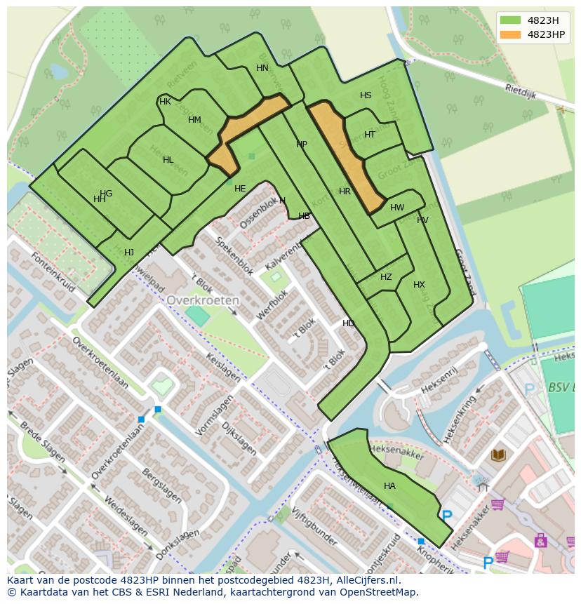 Afbeelding van het postcodegebied 4823 HP op de kaart.