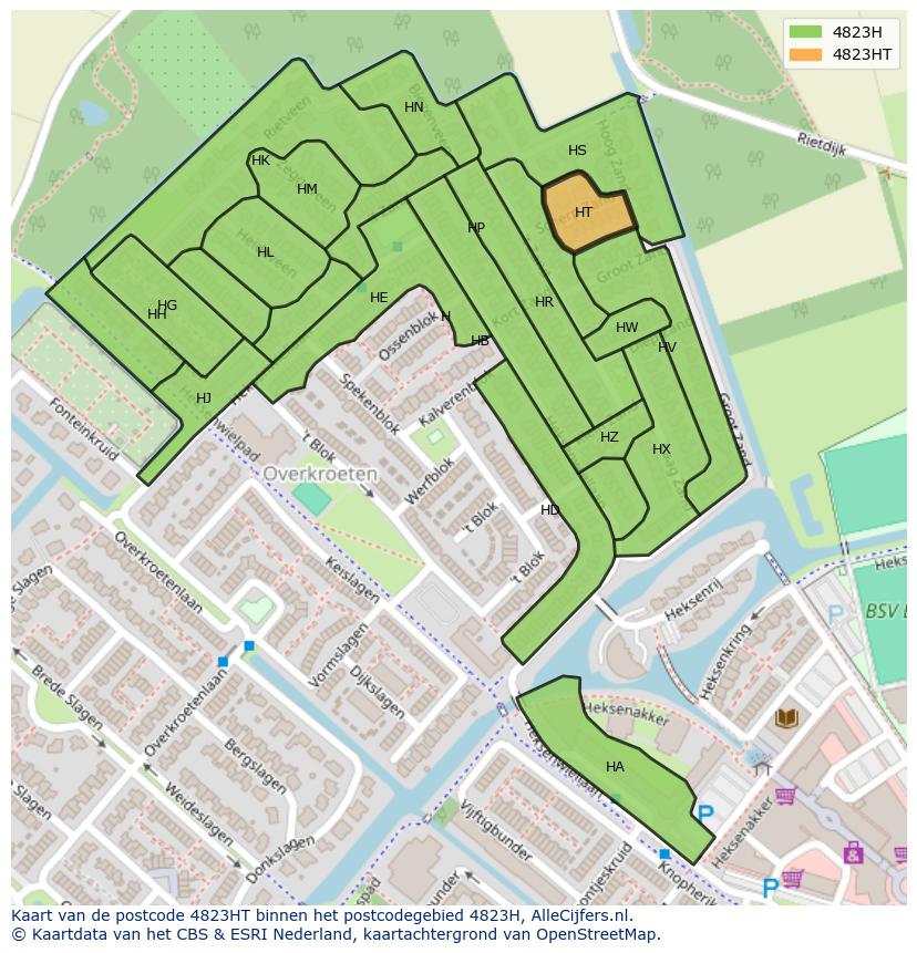 Afbeelding van het postcodegebied 4823 HT op de kaart.