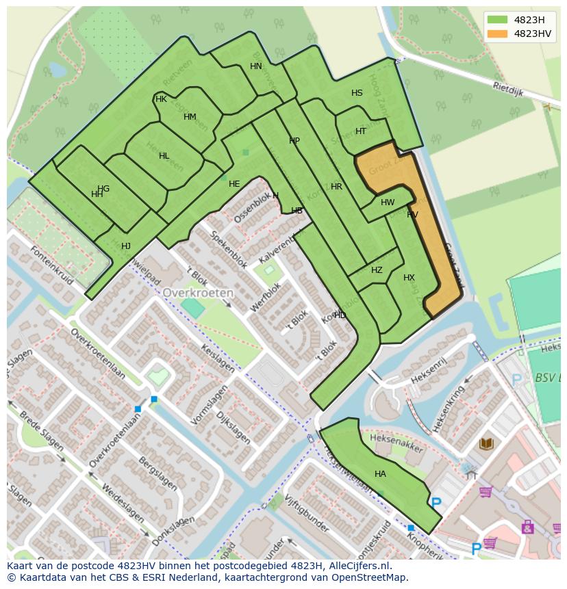 Afbeelding van het postcodegebied 4823 HV op de kaart.