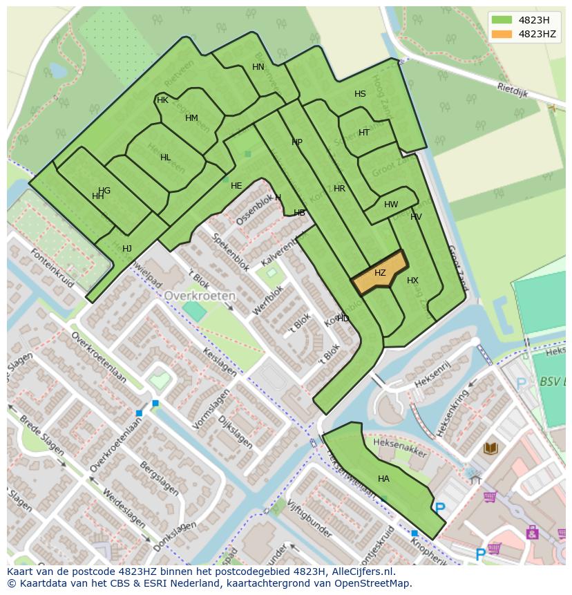 Afbeelding van het postcodegebied 4823 HZ op de kaart.