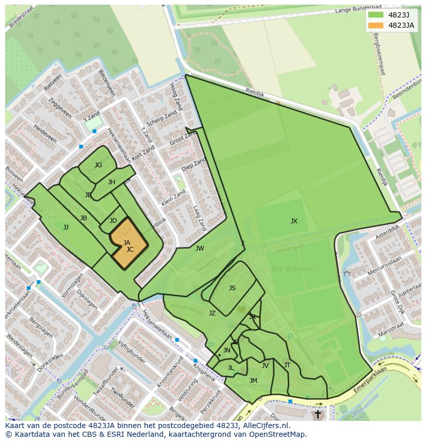 Afbeelding van het postcodegebied 4823 JA op de kaart.