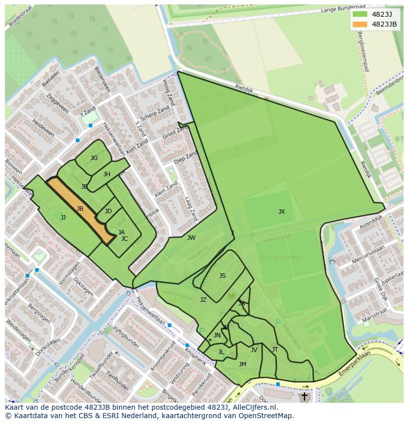 Afbeelding van het postcodegebied 4823 JB op de kaart.