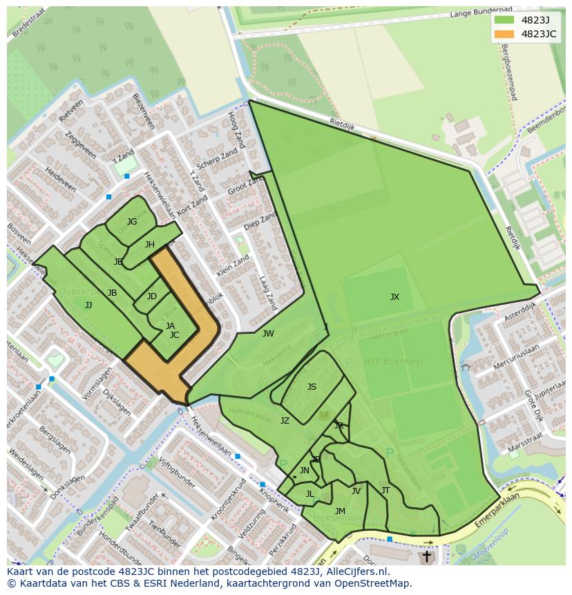 Afbeelding van het postcodegebied 4823 JC op de kaart.