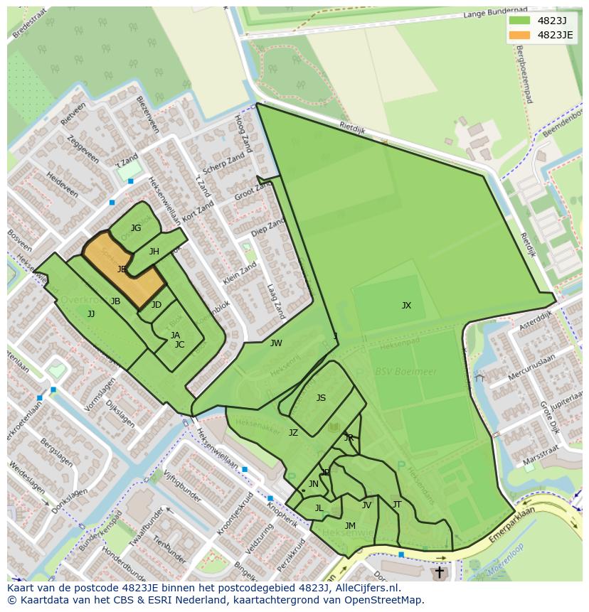 Afbeelding van het postcodegebied 4823 JE op de kaart.