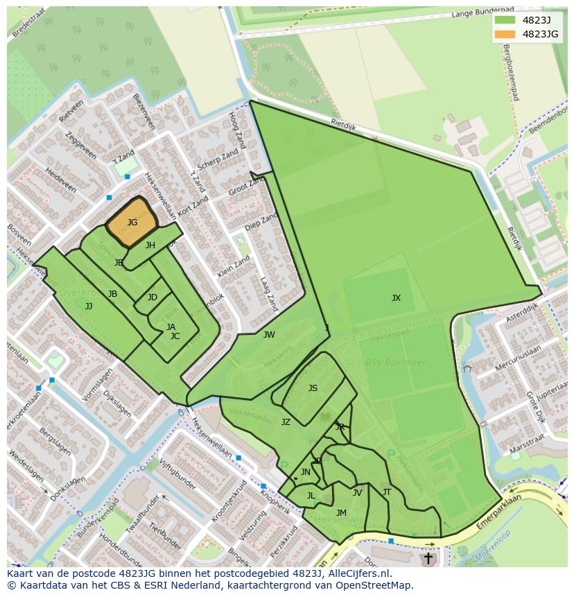 Afbeelding van het postcodegebied 4823 JG op de kaart.