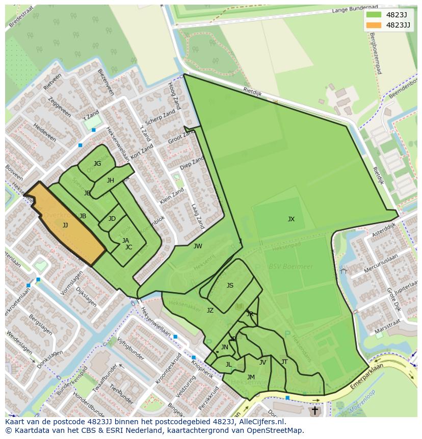 Afbeelding van het postcodegebied 4823 JJ op de kaart.