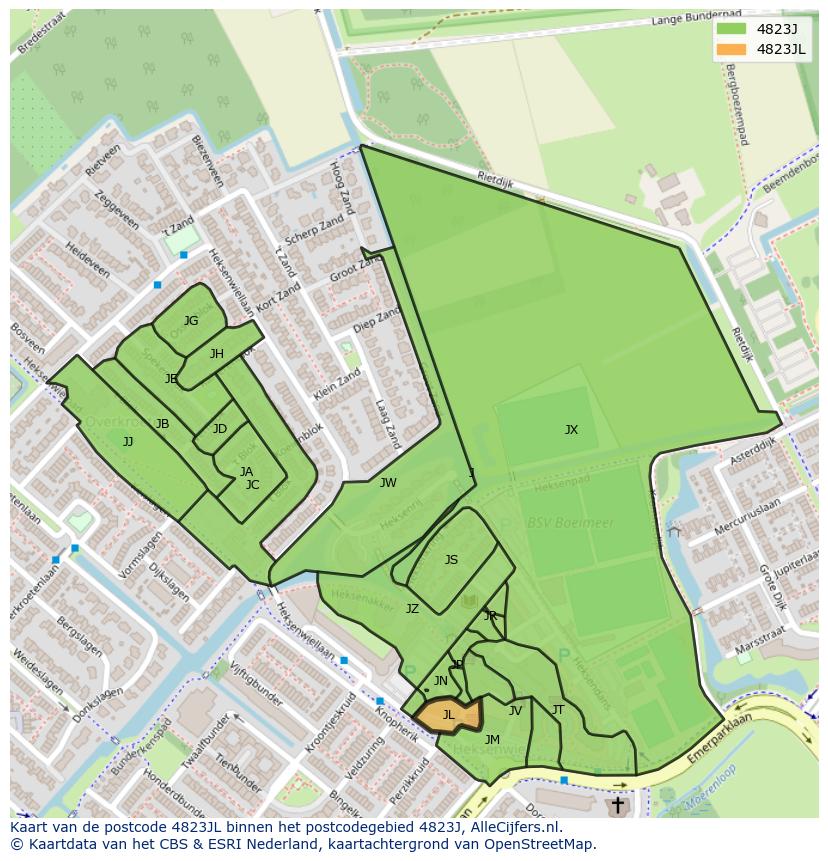 Afbeelding van het postcodegebied 4823 JL op de kaart.