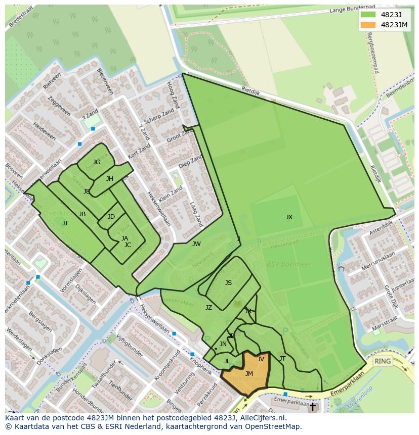 Afbeelding van het postcodegebied 4823 JM op de kaart.