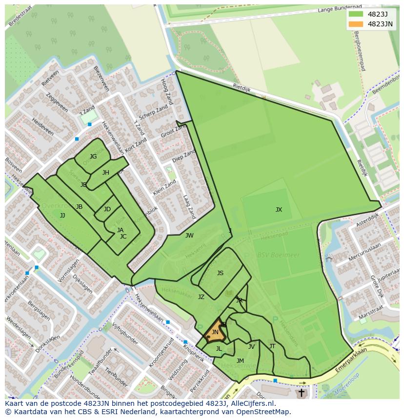 Afbeelding van het postcodegebied 4823 JN op de kaart.