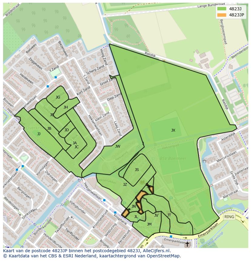 Afbeelding van het postcodegebied 4823 JP op de kaart.