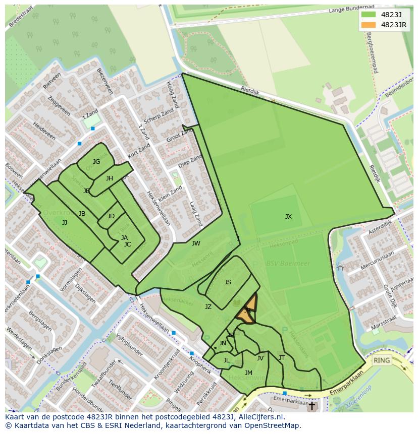 Afbeelding van het postcodegebied 4823 JR op de kaart.