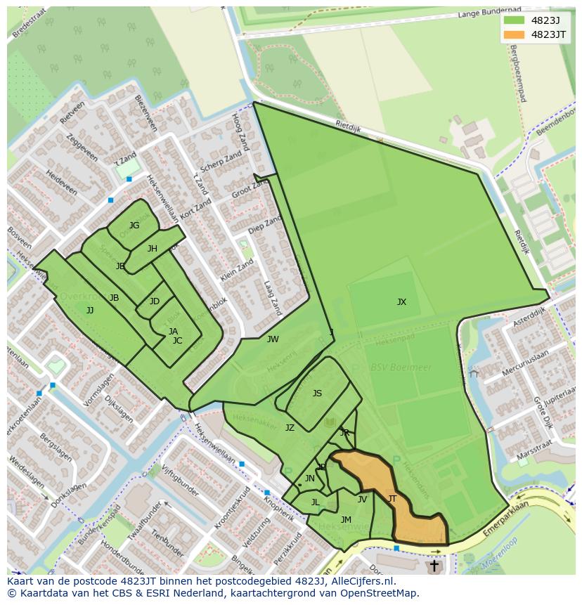 Afbeelding van het postcodegebied 4823 JT op de kaart.