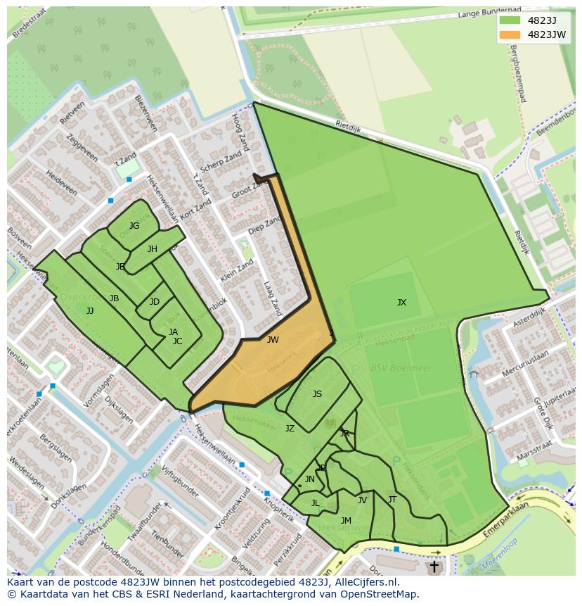 Afbeelding van het postcodegebied 4823 JW op de kaart.