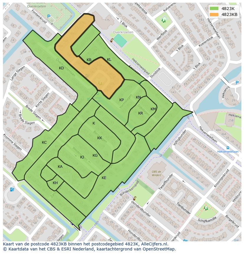 Afbeelding van het postcodegebied 4823 KB op de kaart.