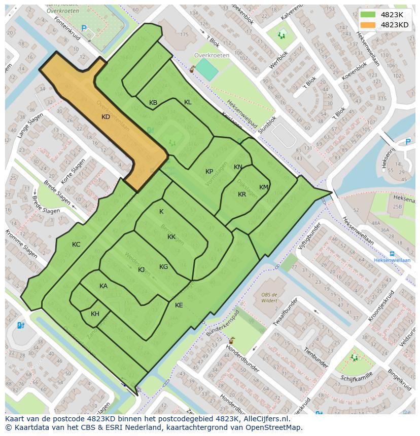 Afbeelding van het postcodegebied 4823 KD op de kaart.