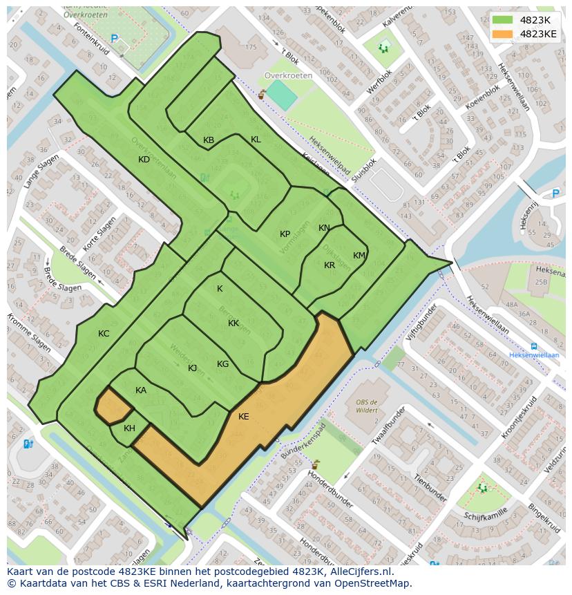 Afbeelding van het postcodegebied 4823 KE op de kaart.