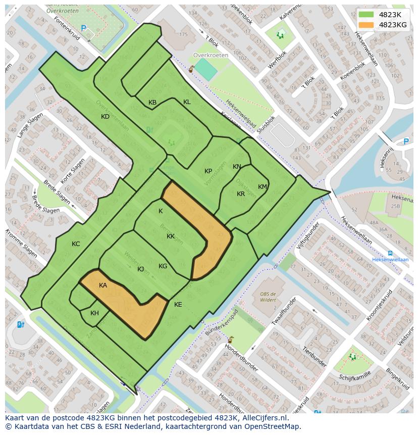 Afbeelding van het postcodegebied 4823 KG op de kaart.